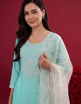 Women Ethnic Motifs Embroidered Regular Mirror Work Kurta with Trousers & With Dupatta 1