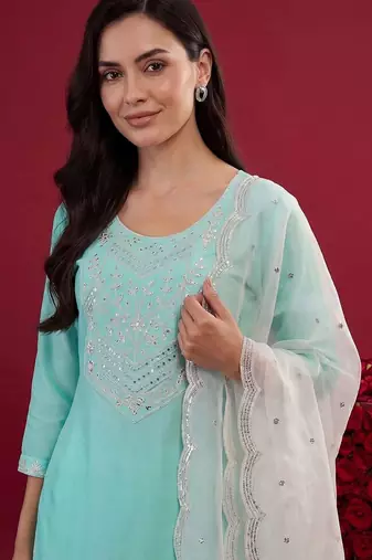 Women Ethnic Motifs Embroidered Regular Mirror Work Kurta with Trousers & With Dupatta