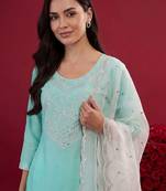 Women Ethnic Motifs Embroidered Regular Mirror Work Kurta with Trousers & With Dupatta
