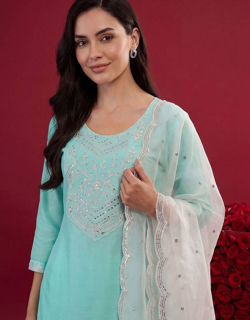 Women Ethnic Motifs Embroidered Regular Mirror Work Kurta with Trousers & With Dupatta