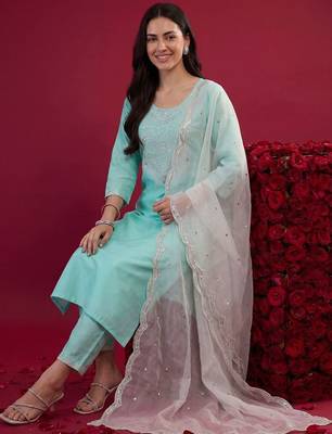 Women Ethnic Motifs Embroidered Regular Mirror Work Kurta with Trousers & With Dupatta 2