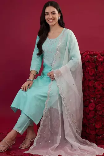 Women Ethnic Motifs Embroidered Regular Mirror Work Kurta with Trousers & With Dupatta
