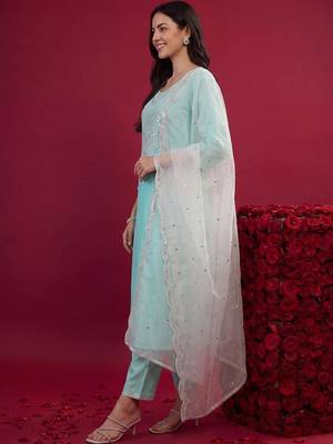 Women Ethnic Motifs Embroidered Regular Mirror Work Kurta with Trousers & With Dupatta 3