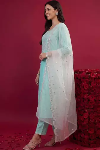 Women Ethnic Motifs Embroidered Regular Mirror Work Kurta with Trousers & With Dupatta