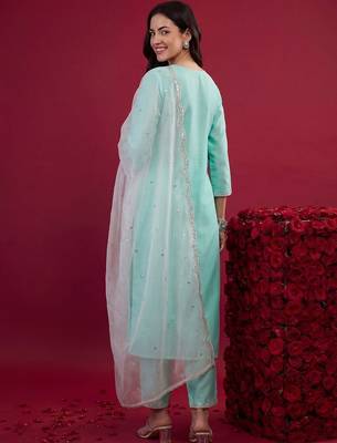 Women Ethnic Motifs Embroidered Regular Mirror Work Kurta with Trousers & With Dupatta 4