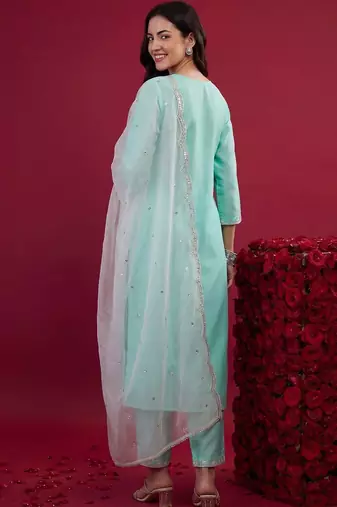 Women Ethnic Motifs Embroidered Regular Mirror Work Kurta with Trousers & With Dupatta
