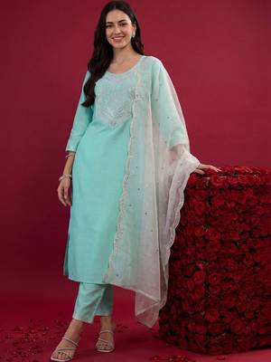 Women Ethnic Motifs Embroidered Regular Mirror Work Kurta with Trousers & With Dupatta 5