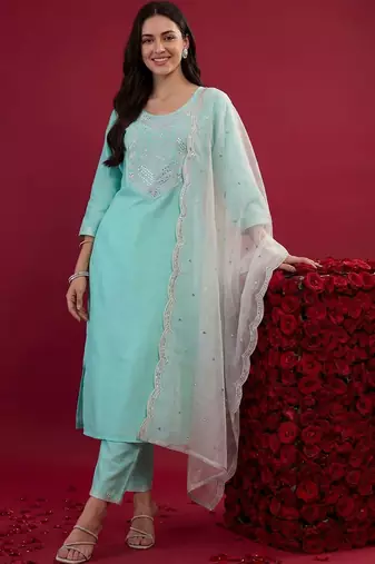 Women Ethnic Motifs Embroidered Regular Mirror Work Kurta with Trousers & With Dupatta