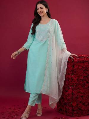 Women Ethnic Motifs Embroidered Regular Mirror Work Kurta with Trousers & With Dupatta 6