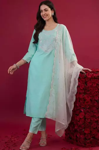 Women Ethnic Motifs Embroidered Regular Mirror Work Kurta with Trousers & With Dupatta