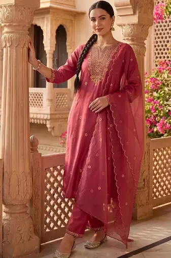 Women Ethnic Motifs Embroidered Regular Thread Work Kurta with Trousers & Dupatta
