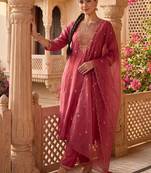 Women Ethnic Motifs Embroidered Regular Thread Work Kurta with Trousers & Dupatta