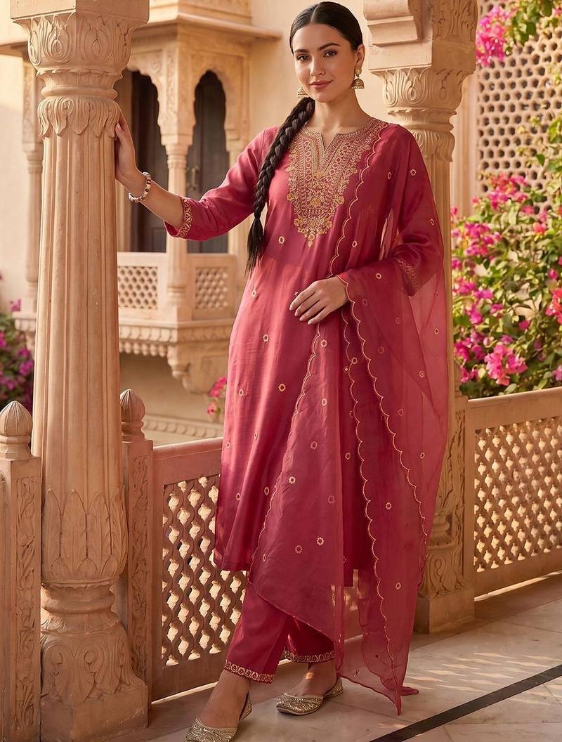Women Ethnic Motifs Embroidered Regular Thread Work Kurta with Trousers & Dupatta