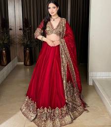 Red Chinon Lehenga Choli with Dupatta