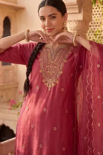 Women Ethnic Motifs Embroidered Regular Thread Work Kurta with Trousers & Dupatta