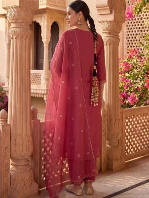 Women Ethnic Motifs Embroidered Regular Thread Work Kurta with Trousers & Dupatta 6