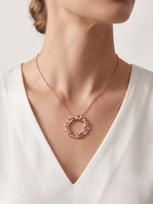 925 Sterling Silver Rose Gold  Multicolor  Circle Pendant Necklace Set  for Women 1