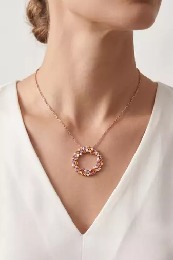 925 Sterling Silver Rose Gold  Multicolor  Circle Pendant Necklace Set  for Women