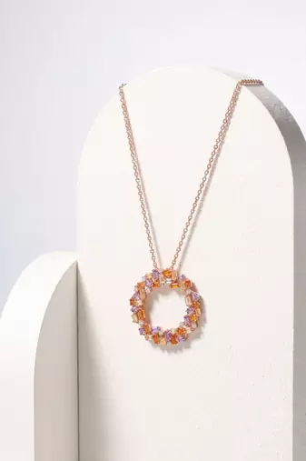 925 Sterling Silver Rose Gold  Multicolor  Circle Pendant Necklace Set  for Women