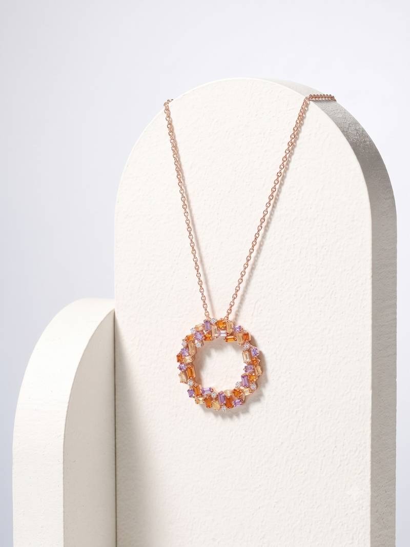 925 Sterling Silver Rose Gold  Multicolor  Circle Pendant Necklace Set  for Women