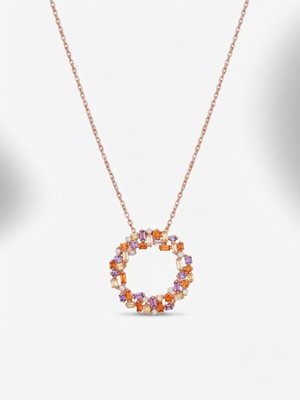 925 Sterling Silver Rose Gold  Multicolor  Circle Pendant Necklace Set  for Women 3