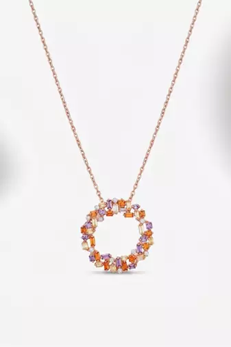 925 Sterling Silver Rose Gold  Multicolor  Circle Pendant Necklace Set  for Women