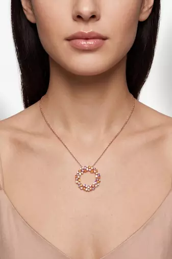 925 Sterling Silver Rose Gold  Multicolor  Circle Pendant Necklace Set  for Women