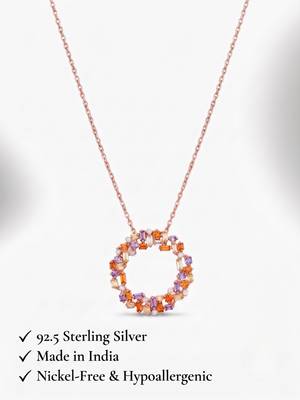 925 Sterling Silver Rose Gold  Multicolor  Circle Pendant Necklace Set  for Women 5