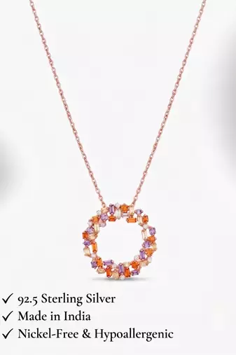 925 Sterling Silver Rose Gold  Multicolor  Circle Pendant Necklace Set  for Women