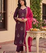 Women Ethnic Motifs Embroidered Regular Thread Work Liva Kurta with Trousers & With Dupatta