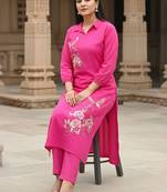 Women Floral Embroidered Regular Thread Work Pure Cotton Kurta with Trousers