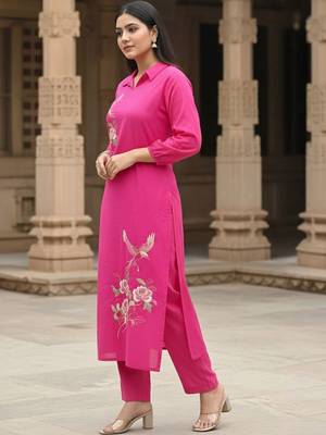 Women Floral Embroidered Regular Thread Work Pure Cotton Kurta with Trousers 2