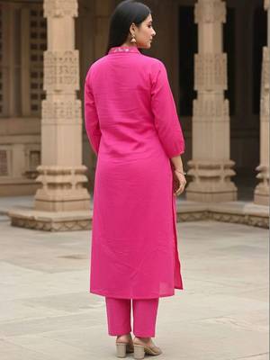Women Floral Embroidered Regular Thread Work Pure Cotton Kurta with Trousers 3