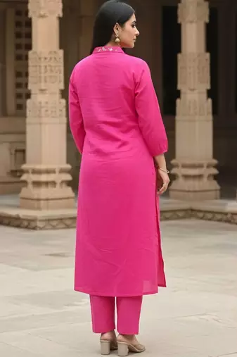 Women Floral Embroidered Regular Thread Work Pure Cotton Kurta with Trousers