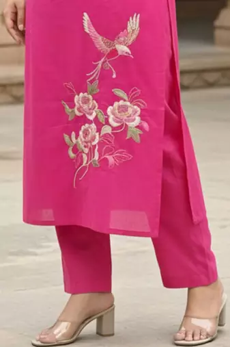 Women Floral Embroidered Regular Thread Work Pure Cotton Kurta with Trousers