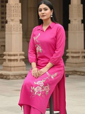 Women Floral Embroidered Regular Thread Work Pure Cotton Kurta with Trousers 6