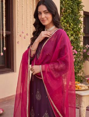 Women Ethnic Motifs Printed Regular Liva Kurta with Trousers & With Dupatta 2