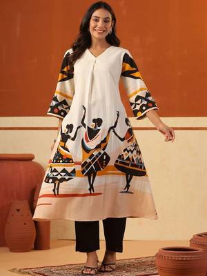 Women Ethnic Motifs Printed Regular Pure Cotton Kurta with Trousers 2