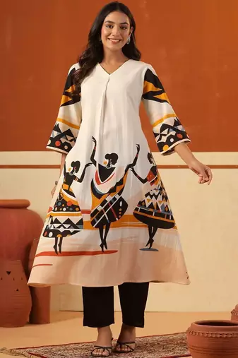 Women Ethnic Motifs Printed Regular Pure Cotton Kurta with Trousers