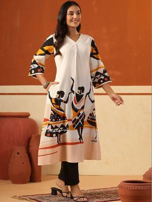 Women Ethnic Motifs Printed Regular Pure Cotton Kurta with Trousers 5