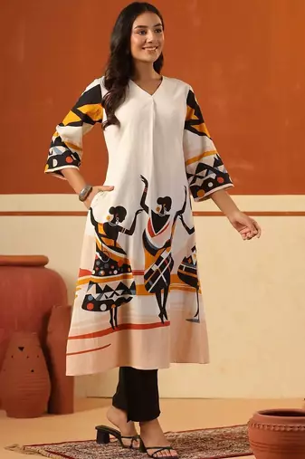 Women Ethnic Motifs Printed Regular Pure Cotton Kurta with Trousers
