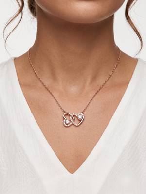 925 Sterling Silver Interlocking Rose Gold Heart Pendant Necklace Set  for Women 1