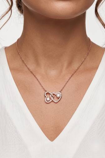 925 Sterling Silver Interlocking Rose Gold Heart Pendant Necklace Set  for Women