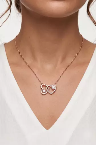 925 Sterling Silver Interlocking Rose Gold Heart Pendant Necklace Set  for Women