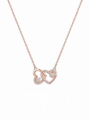 925 Sterling Silver Interlocking Rose Gold Heart Pendant Necklace Set  for Women 2
