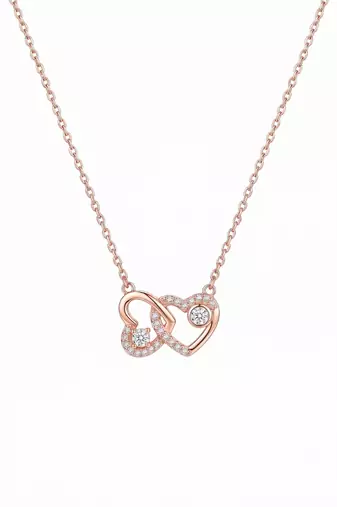925 Sterling Silver Interlocking Rose Gold Heart Pendant Necklace Set  for Women