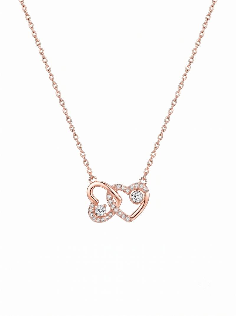 925 Sterling Silver Interlocking Rose Gold Heart Pendant Necklace Set  for Women