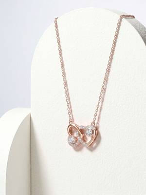 925 Sterling Silver Interlocking Rose Gold Heart Pendant Necklace Set  for Women 3
