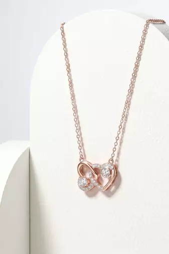 925 Sterling Silver Interlocking Rose Gold Heart Pendant Necklace Set  for Women