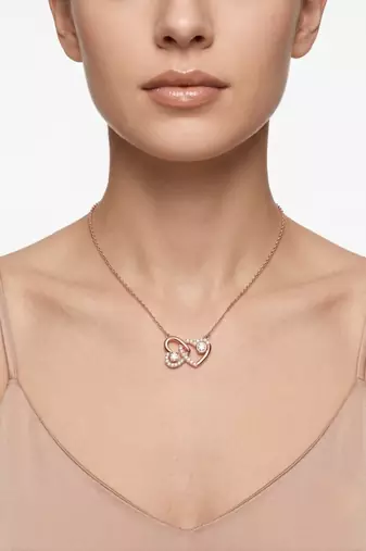 925 Sterling Silver Interlocking Rose Gold Heart Pendant Necklace Set  for Women